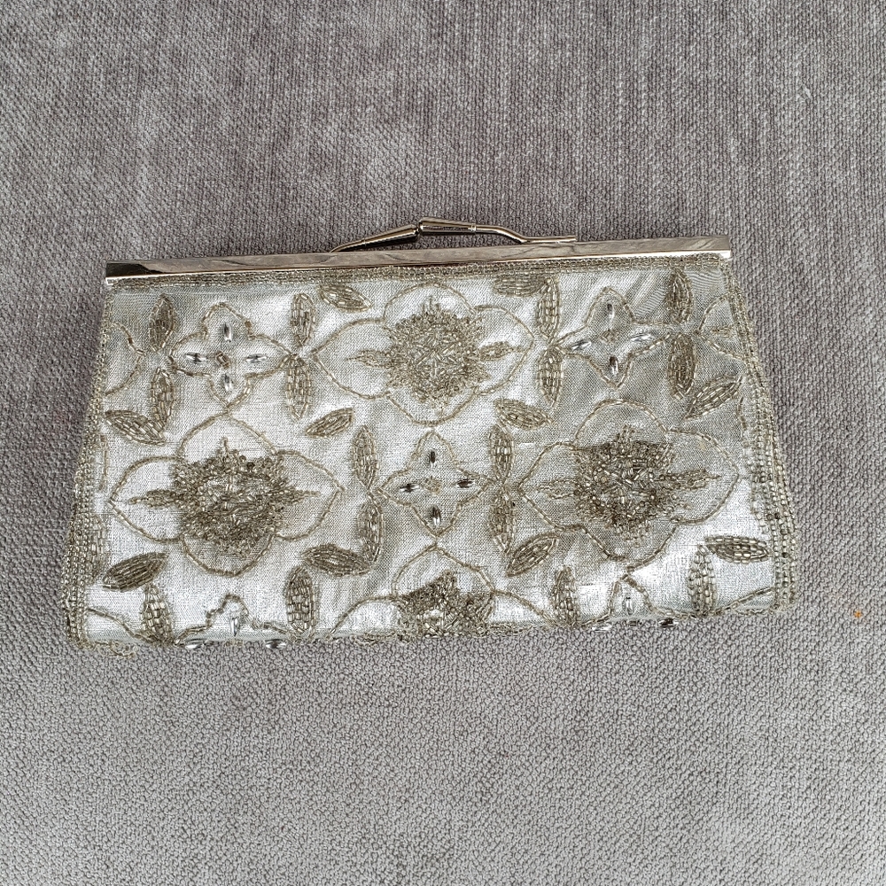 Beaded silver Clutch